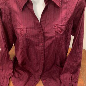 BURGUNDY LONG-SLEEVED BLOUSE BY KEREN HART, SIZE LARGE